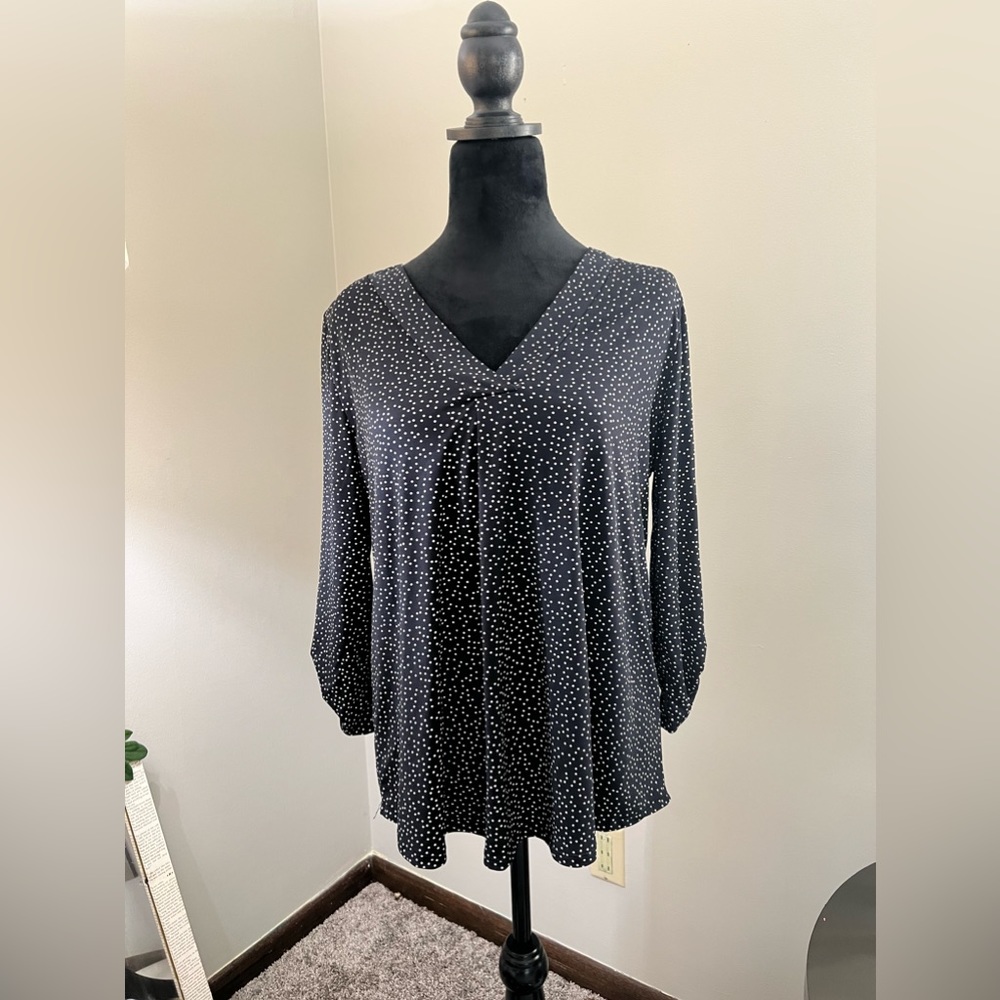 Navy & white polka dot blouse size M